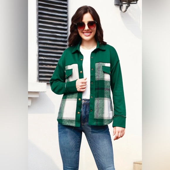 Snap Down Plaid Long Sleeve Shacket - Picture 1 of 3